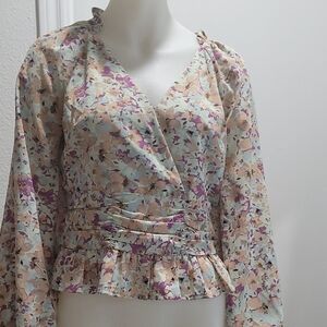 entro Pastel Floral Wrap Peplum Blouse
